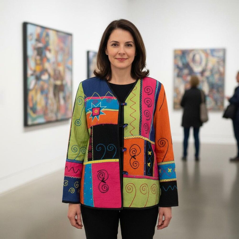 Indigo Moon Jacket S Lightweight Colorful Art to Wear Ceramic Toggle Buttons